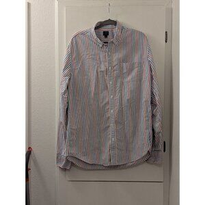 J.Crew Flex Mens Button-Down Shirt XLT Red/Blue/White Striped 100% Cotton